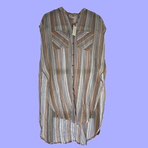 ANTHROPOLOGIE CROPPED SLEEVE BUTTON UP